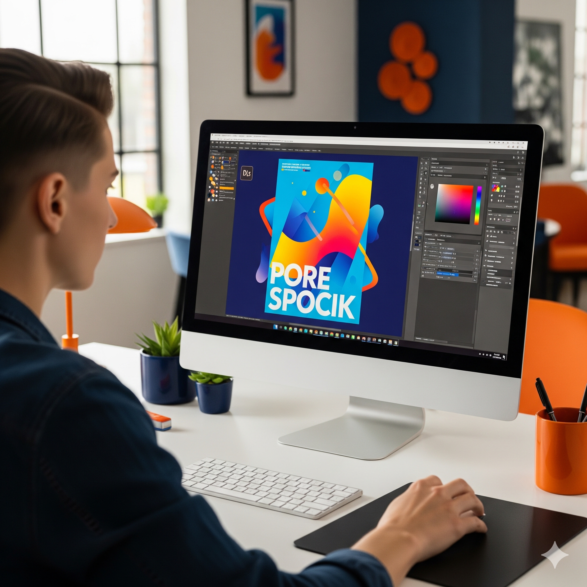 Ai画像をパソコンでデザイン修正しているイメージ
