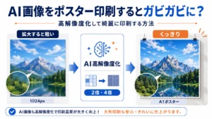 AI画像を高解像度化してポスター印刷するBefore After比較