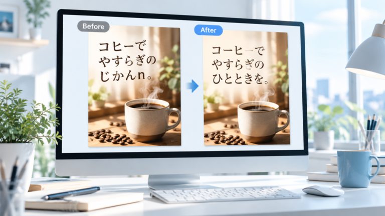 AI画像の文字化けを正しい文字に修正するビフォーアフター