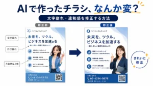 AIで作ったチラシの文字崩れや不自然な人物を修正したBefore After比較