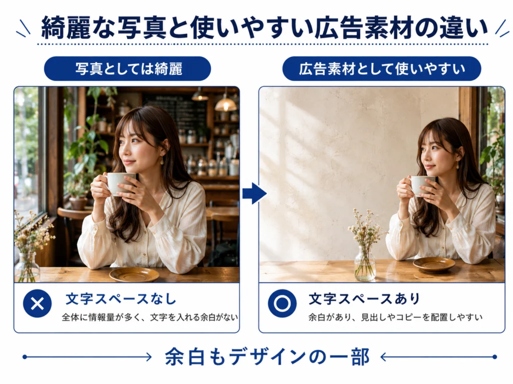 AI画像で文字スペースがない構図と余白を追加して広告に使いやすくした構図の比較