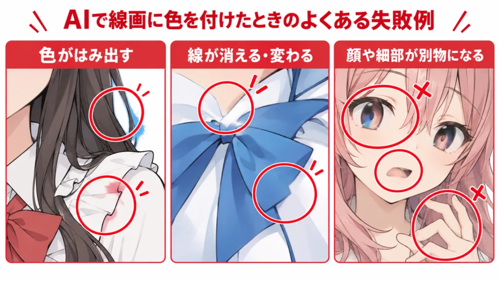 AIで線画に色を付けたときのはみ出しや線の崩れ