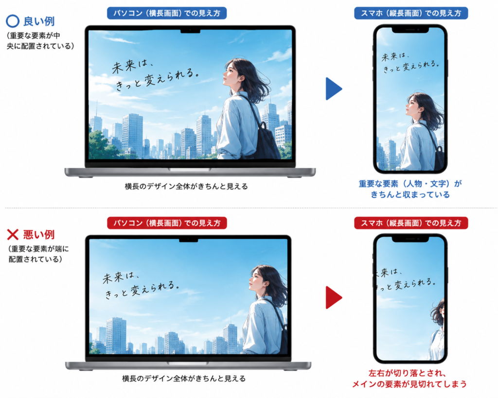 AI画像を「ホームページの背景」にしたら、スマホで顔が半分切れる罠