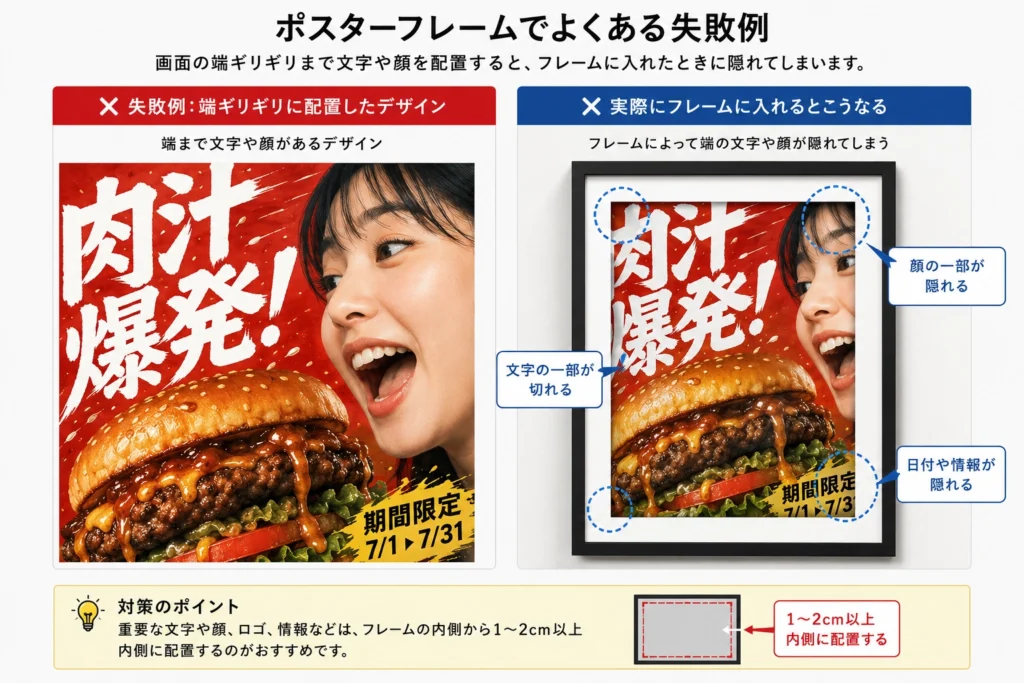 AIポスターを額縁に入れたら文字が消えた！？「文字切れ」を防ぐ安全地帯の作り方