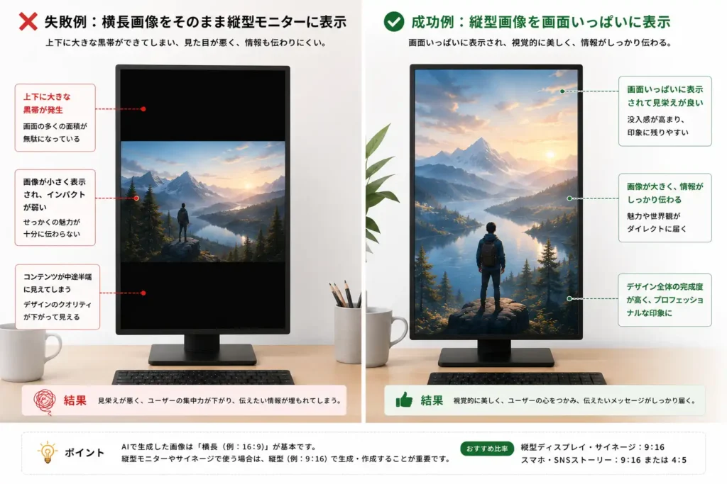 AI画像を「デジタルサイネージ（電子看板）」で使う時の縦横比の罠