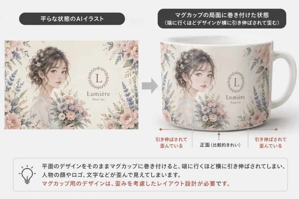 AIイラストを「マグカップ」に印刷すると歪む理由!取っ手と曲面の罠