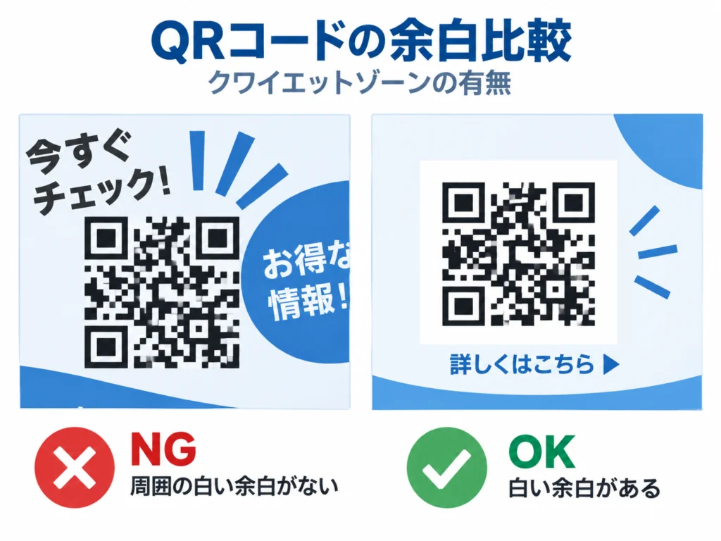 写真背景上のQRコードと白背景上の読み取りやすいQRコードの比較