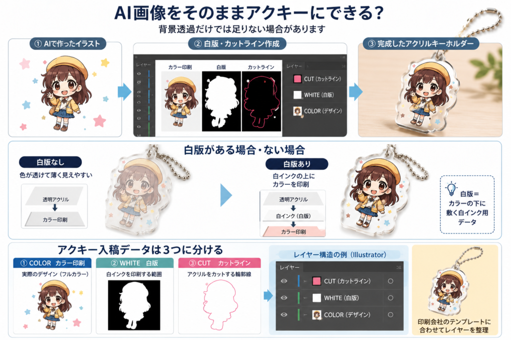 AI画像から白版とカットラインを作成してアクリルキーホルダーにする流れ