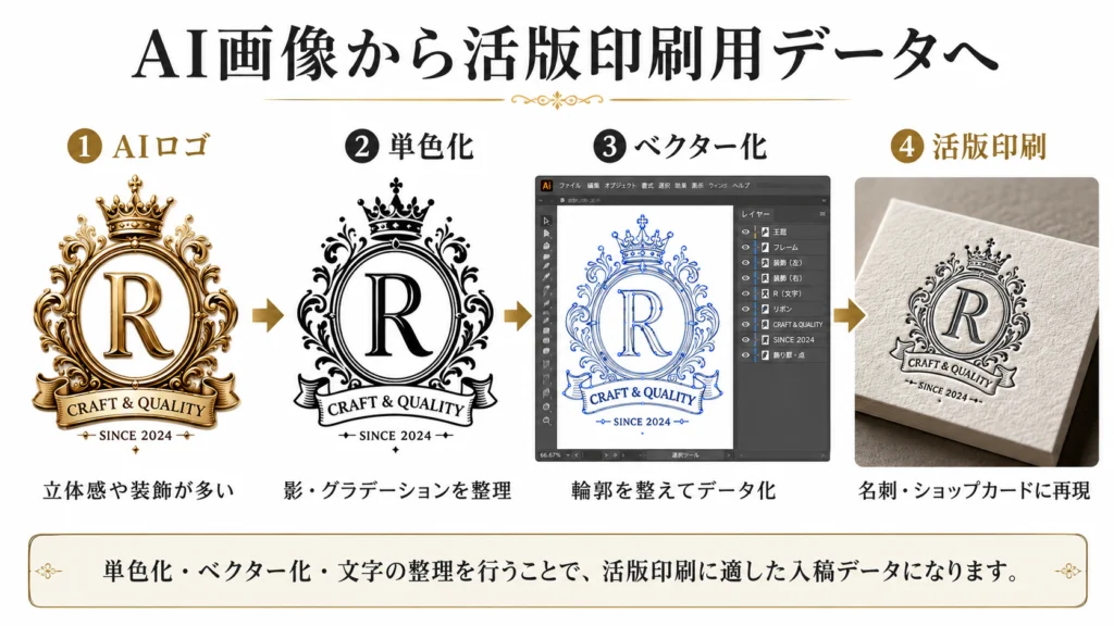 「AI画像から活版印刷用データへ」