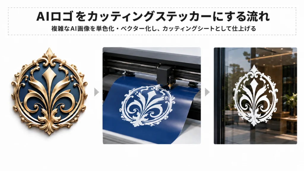 AIロゴをカッティングシート用データへ変換して店舗ガラスへ貼る流れ