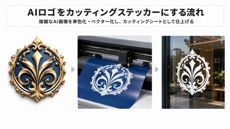 AIロゴをカッティングシート用データへ変換して店舗ガラスへ貼る流れ