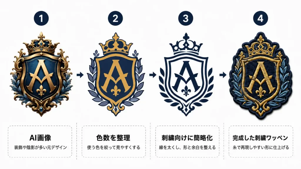 AIロゴを色数整理・ベクター化して刺繍ワッペンにする工程