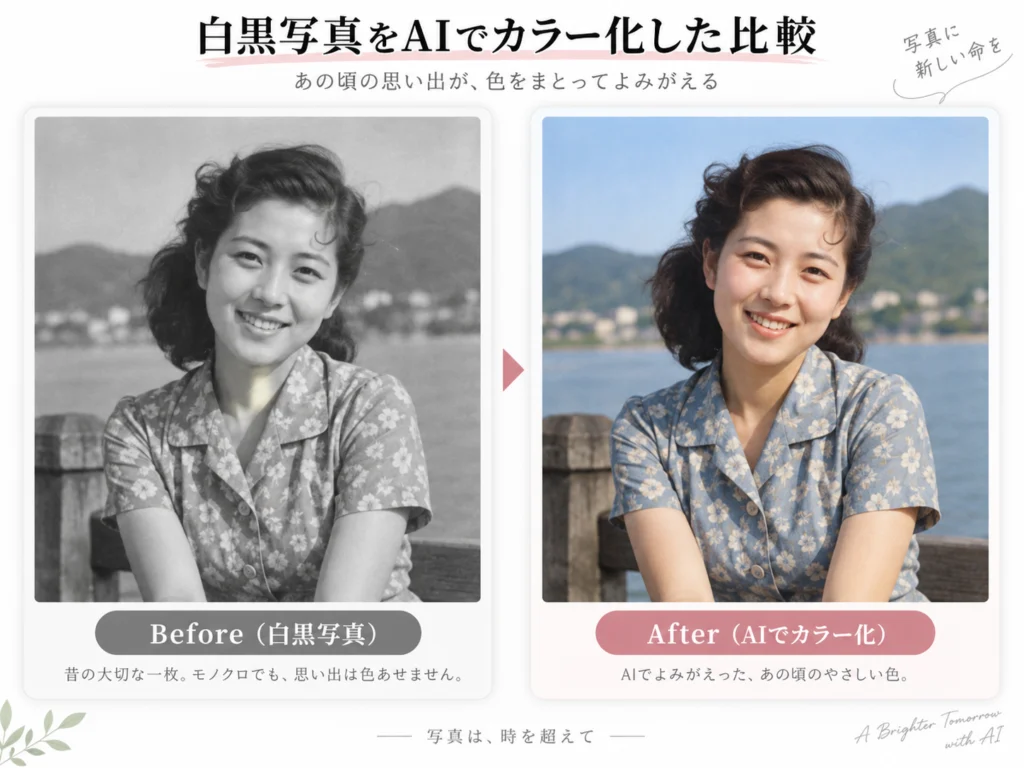 白黒写真をAIでカラー化したBefore・After比較