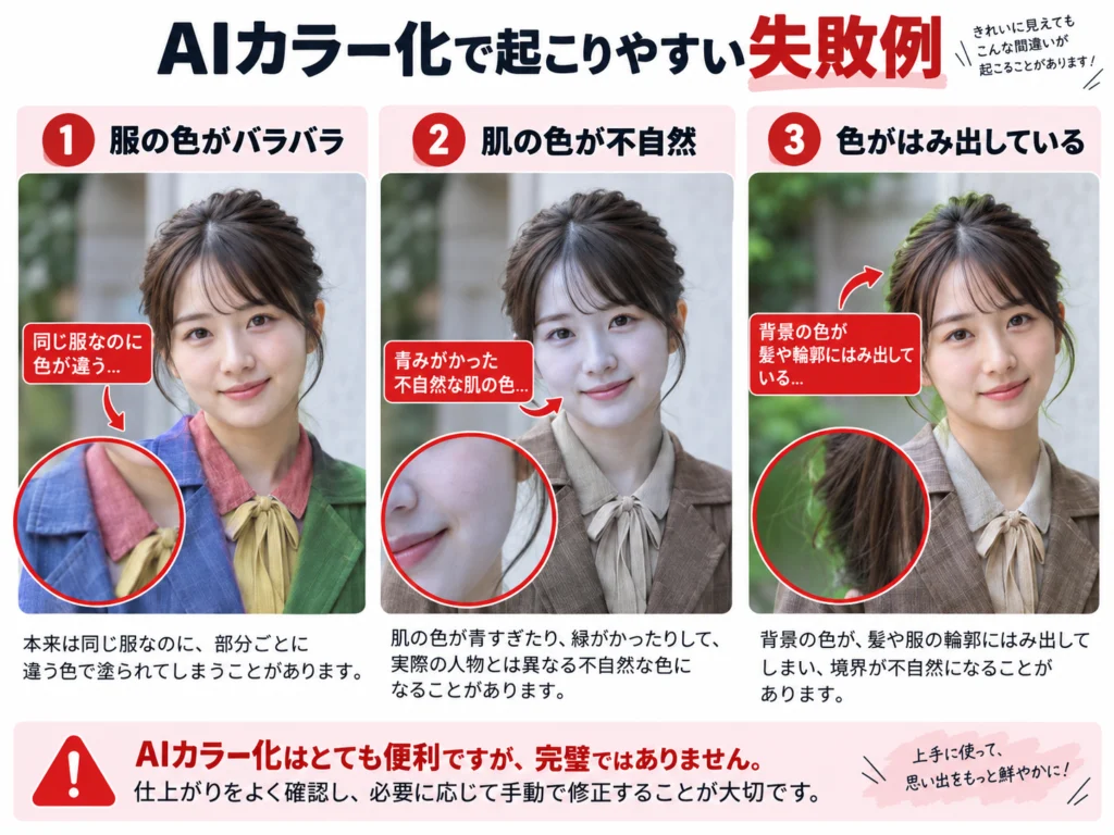 AIカラー化で服や肌の色が不自然になる失敗例