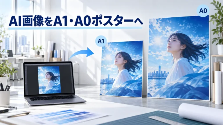 AI画像をA1・A0ポスター用の印刷データへ仕上げるイメージ