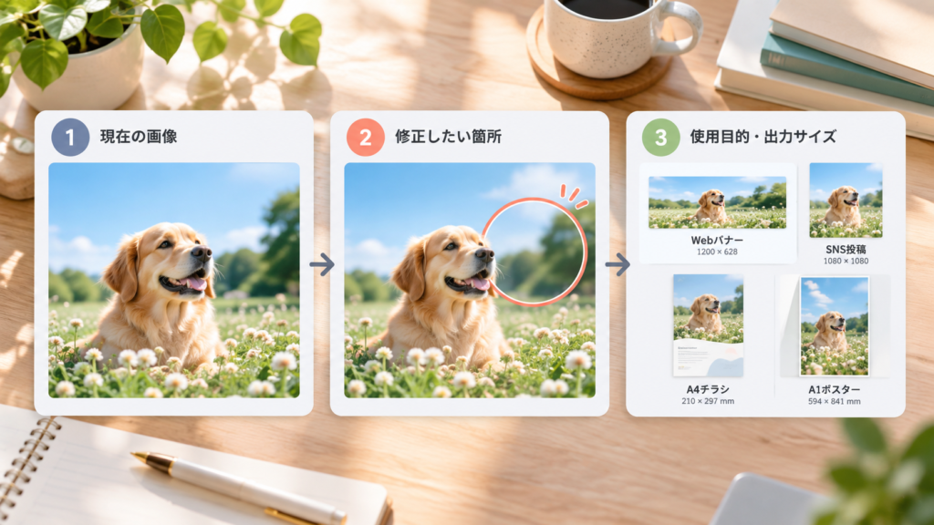 AI画像の修正依頼で用意する画像と修正箇所と使用用途