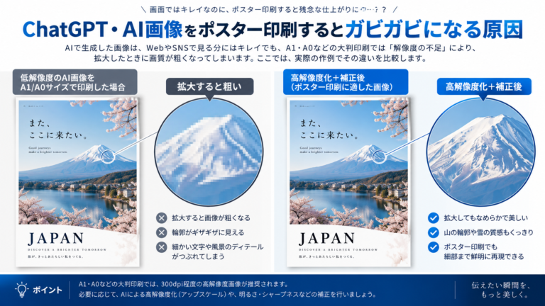 AI画像をポスター印刷したときの低解像度と高解像度化後の比較