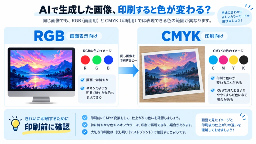 AI画像を印刷するときのRGBとCMYKの色の違い