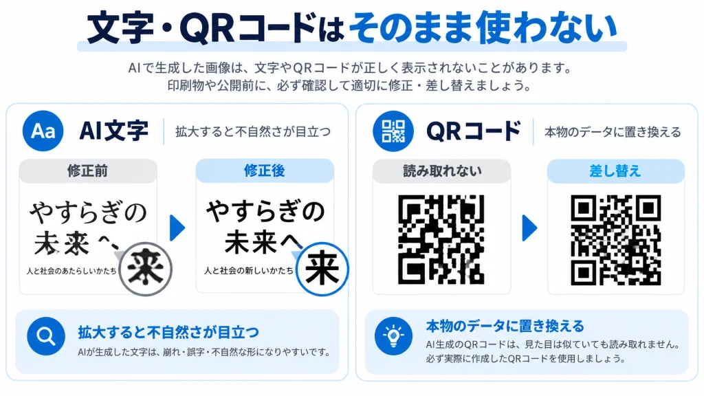 AI画像の文字化けと読み取れないQRコードの修正方法