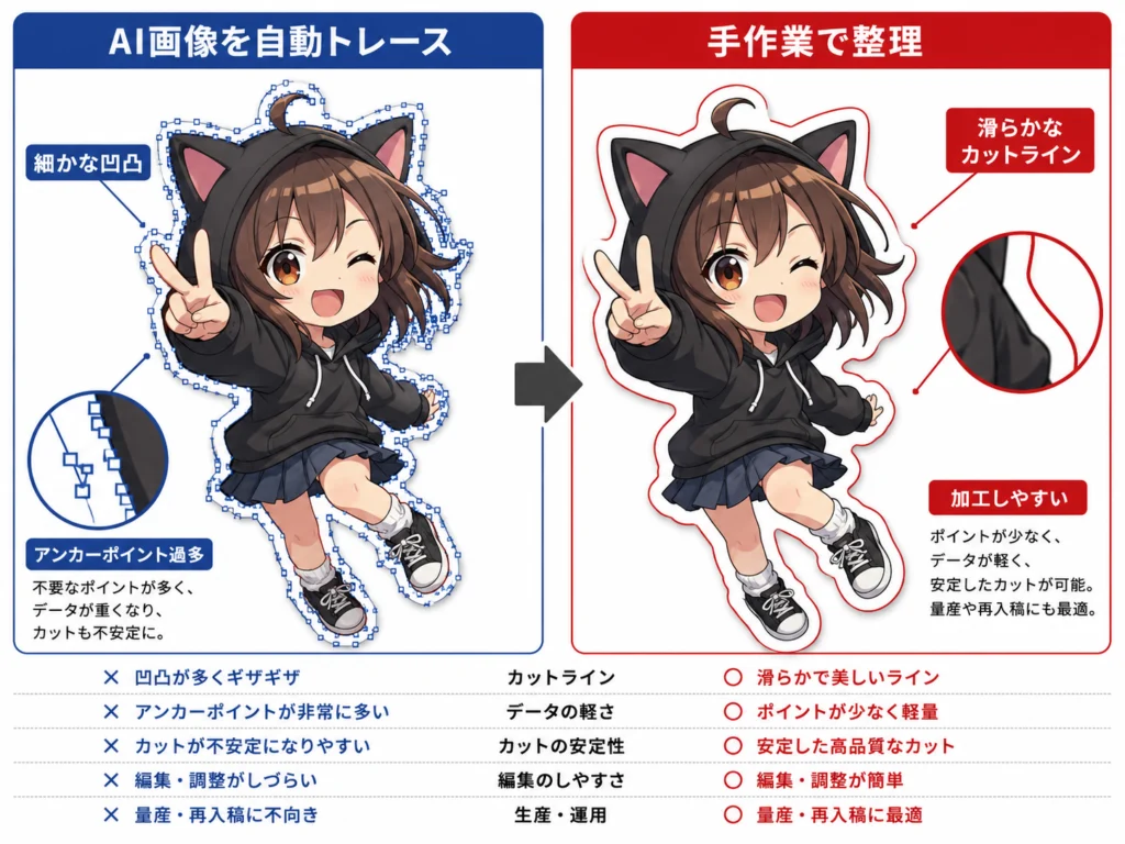 AI画像からカットラインと塗り足しを作成してステッカー印刷データにする流れ