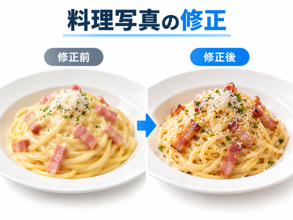 AIメニュー表の料理写真を自然で美味しそうに修正した比較