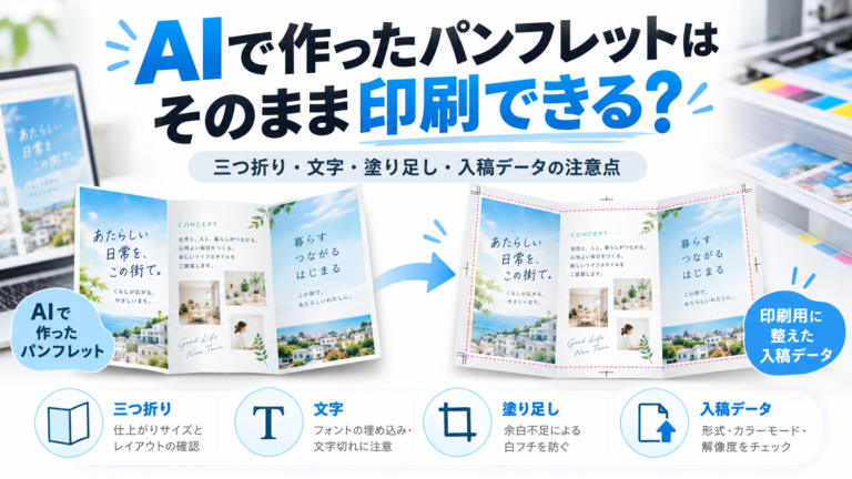 AIで作ったパンフレットをそのまま印刷できるのかを解説するアイキャッチ画像