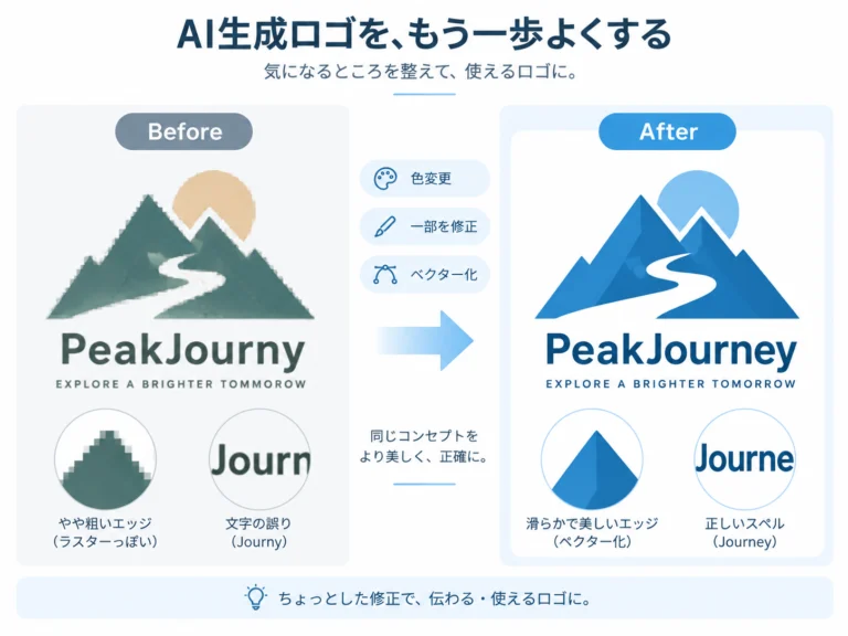 AIロゴの一部修正・色変更・ベクター化を示すBefore/After