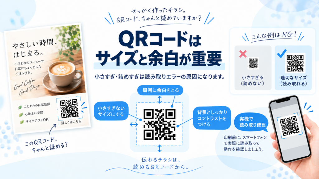 QRコードをチラシに配置するときの適切なサイズと余白